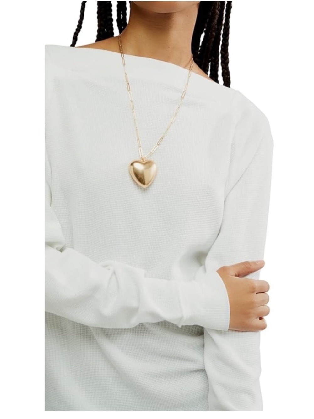 Free People White Off Shoulder Thermal Long Sleeve - Picture 3 of 5